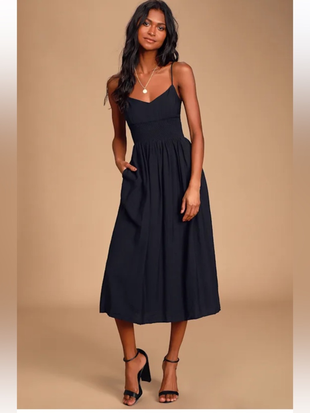 Lulus Full Heart Black Smocked Midi Dress